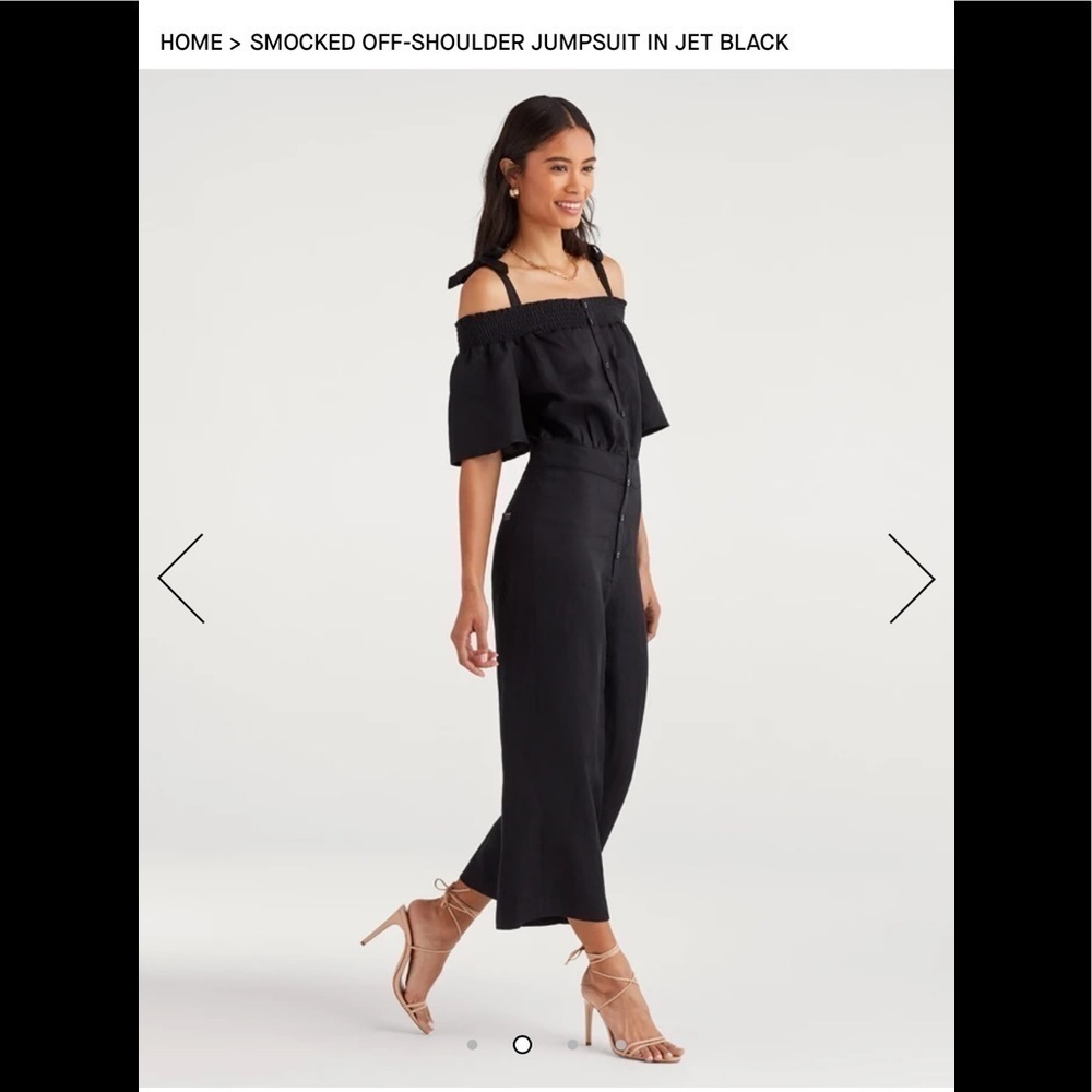 NWT - 7 For All Mankind - Smocked Off-Shoulder Jumpsuit - Jet Black - Size:S - Picture 2 of 5